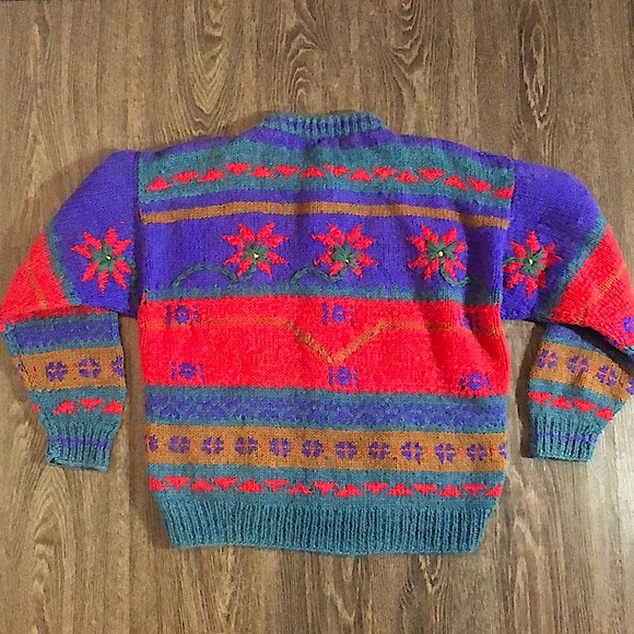Vintage Handmade in Nepal 100% Wool Cardigan - Picture 12 of 15